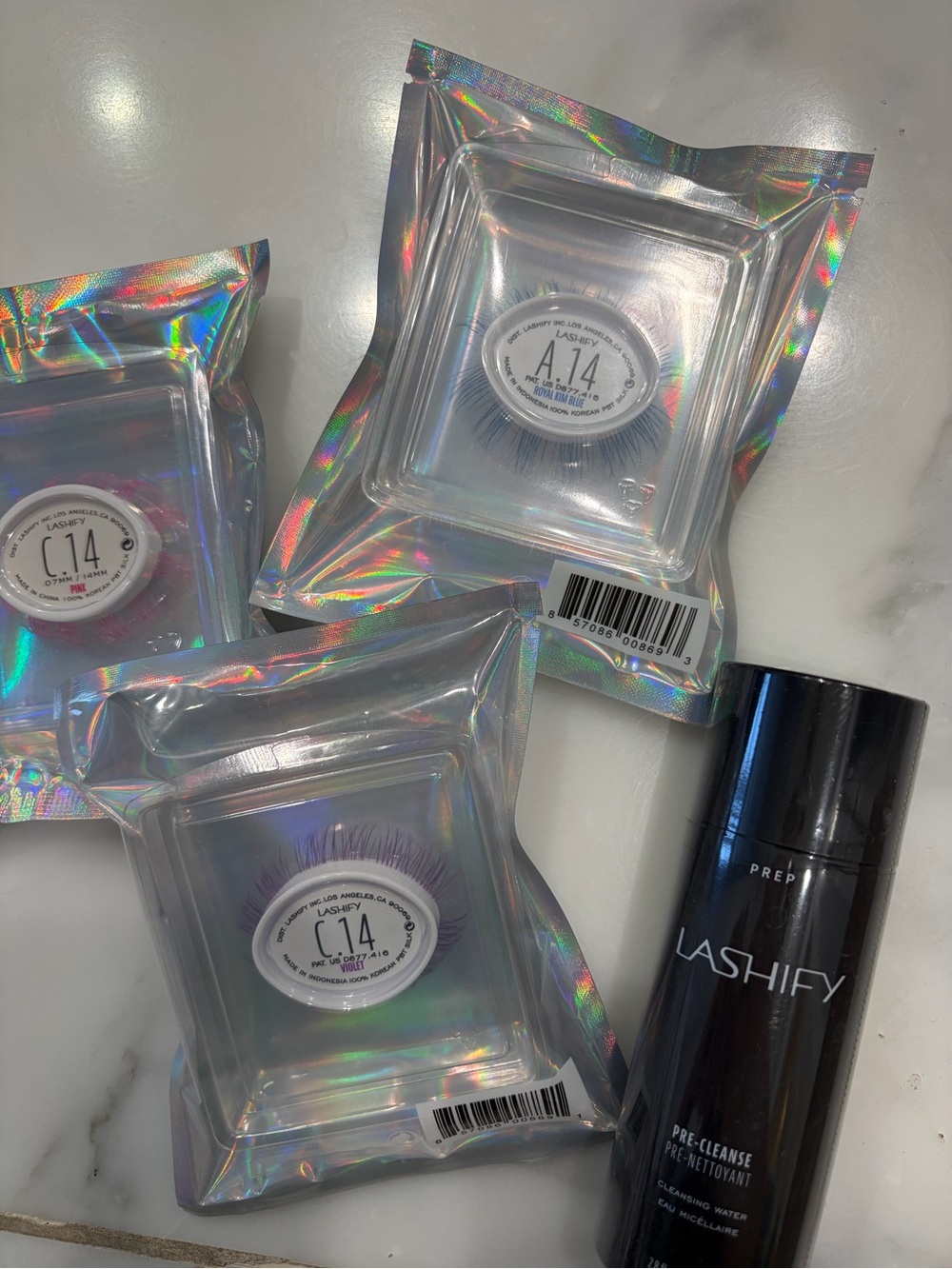 LASHIFY Prismatic lashes in pink, purple and blue with a new Pre-Cleanse